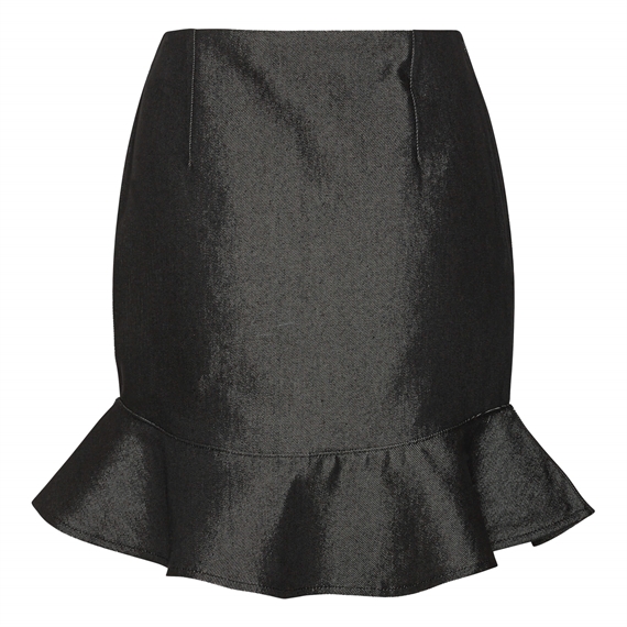 Rotate Denim Mini Ruffle Nederdel, Sort